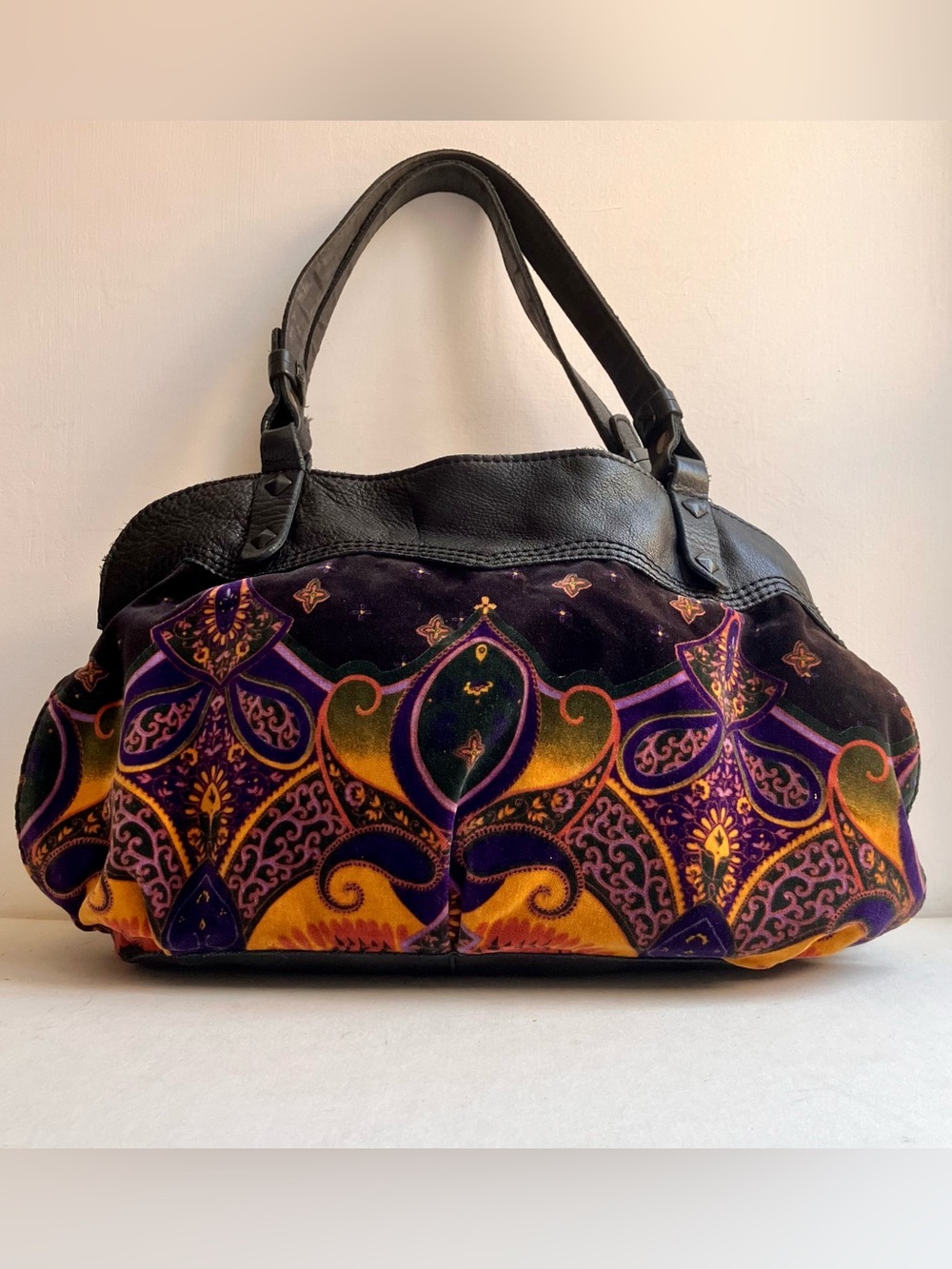 👜 Lucky Brand Purse Leather Velvet Paisley celestial Shoulder Bag Tote